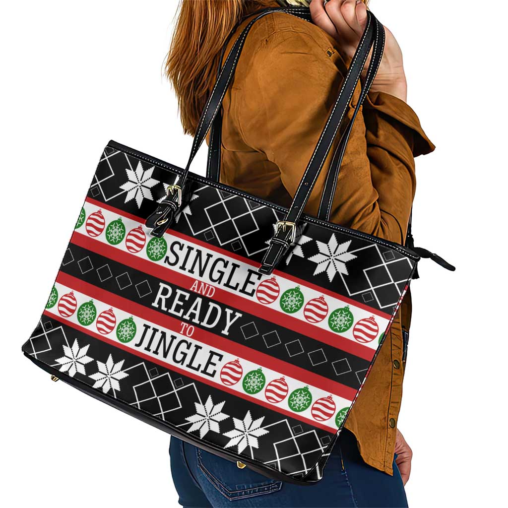 Single Ready To Jingle Christmas Leather Tote Bag Xmas Holiday Patterns - Wonder Print Shop