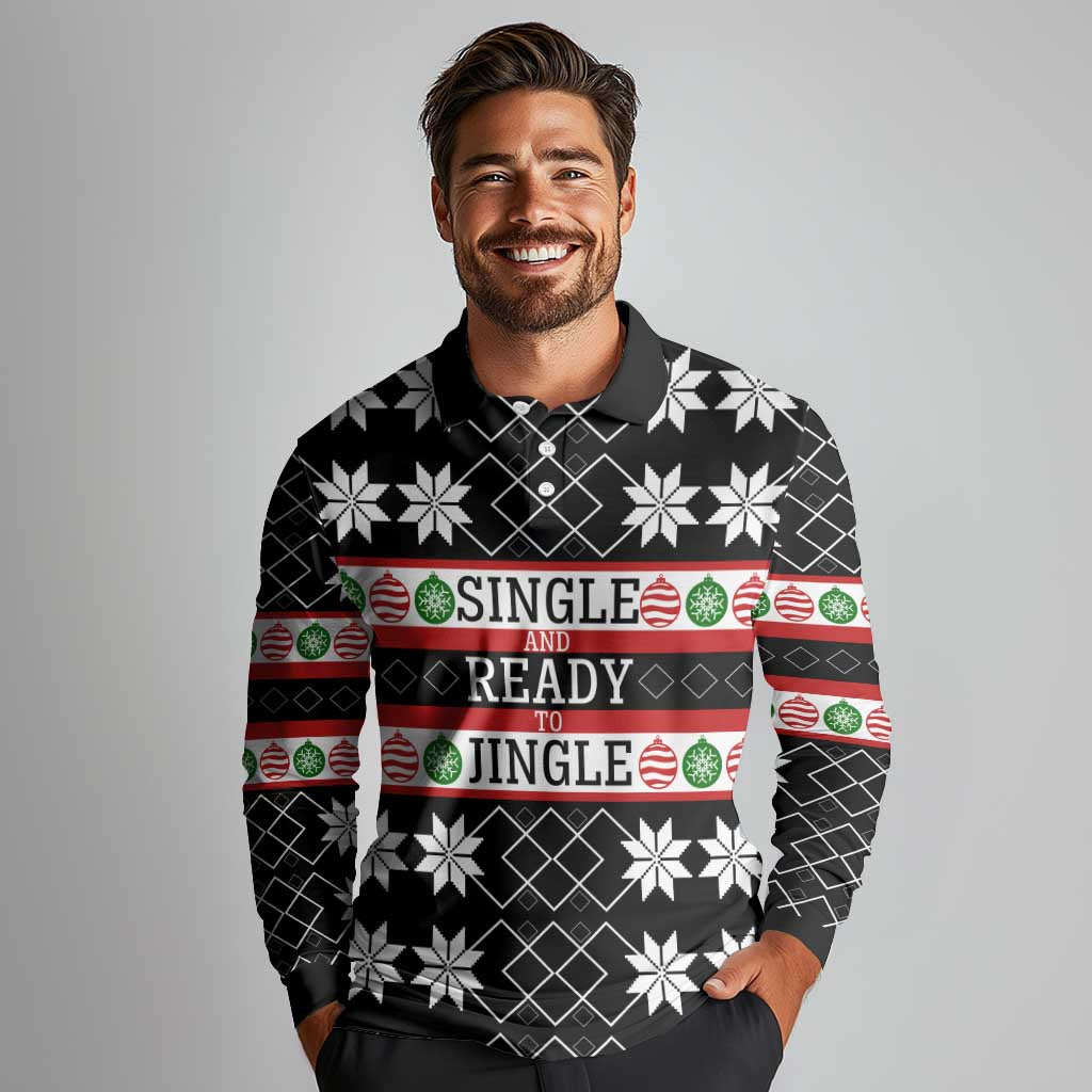 Single Ready To Jingle Christmas Long Sleeve Polo Shirt Xmas Holiday Patterns - Wonder Print Shop