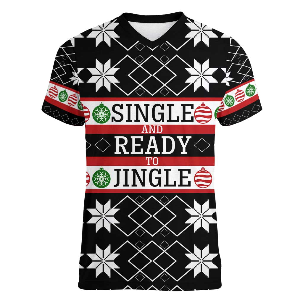 Single Ready To Jingle Christmas Women V-Neck T-Shirt Xmas Holiday Patterns - Wonder Print Shop