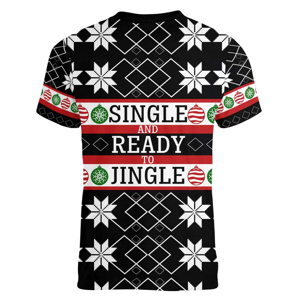 Single Ready To Jingle Christmas Women V-Neck T-Shirt Xmas Holiday Patterns - Wonder Print Shop