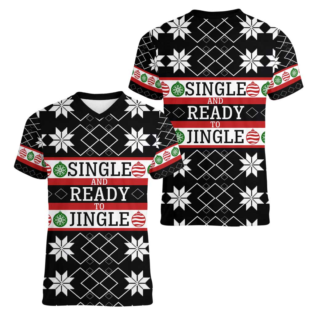 Single Ready To Jingle Christmas Women V-Neck T-Shirt Xmas Holiday Patterns - Wonder Print Shop