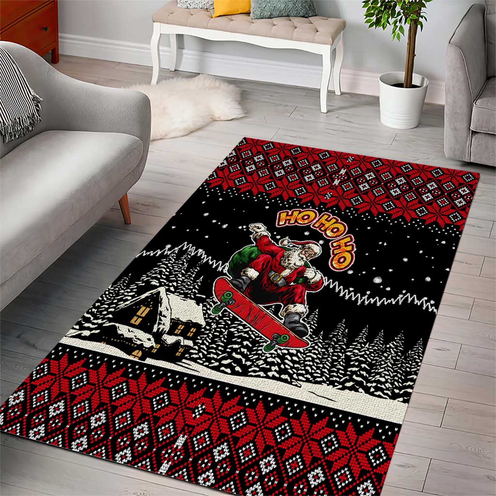 Skater Santa Claus Ho Ho Ho Christmas Area Rug Xmas Holiday Patterns - Wonder Print Shop