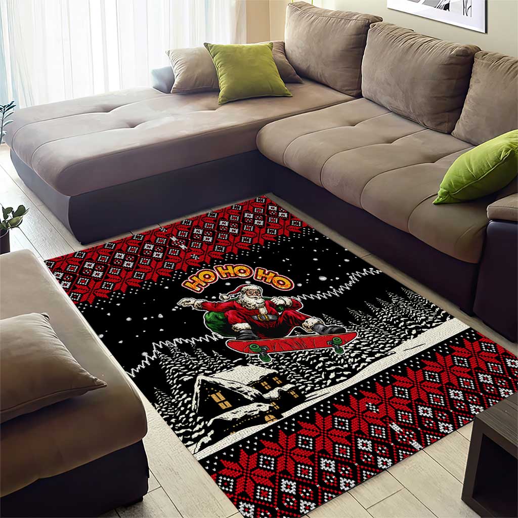 Skater Santa Claus Ho Ho Ho Christmas Area Rug Xmas Holiday Patterns - Wonder Print Shop