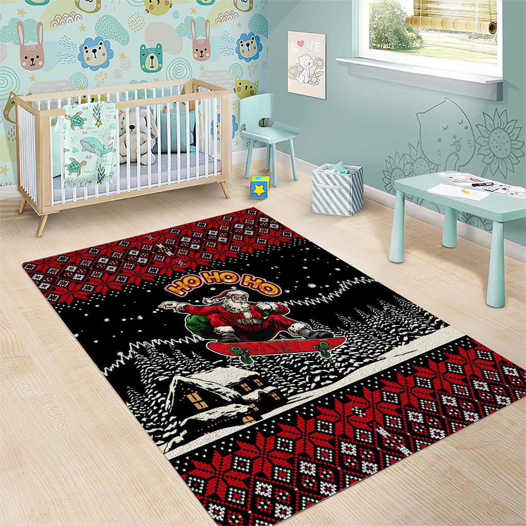 Skater Santa Claus Ho Ho Ho Christmas Area Rug Xmas Holiday Patterns - Wonder Print Shop