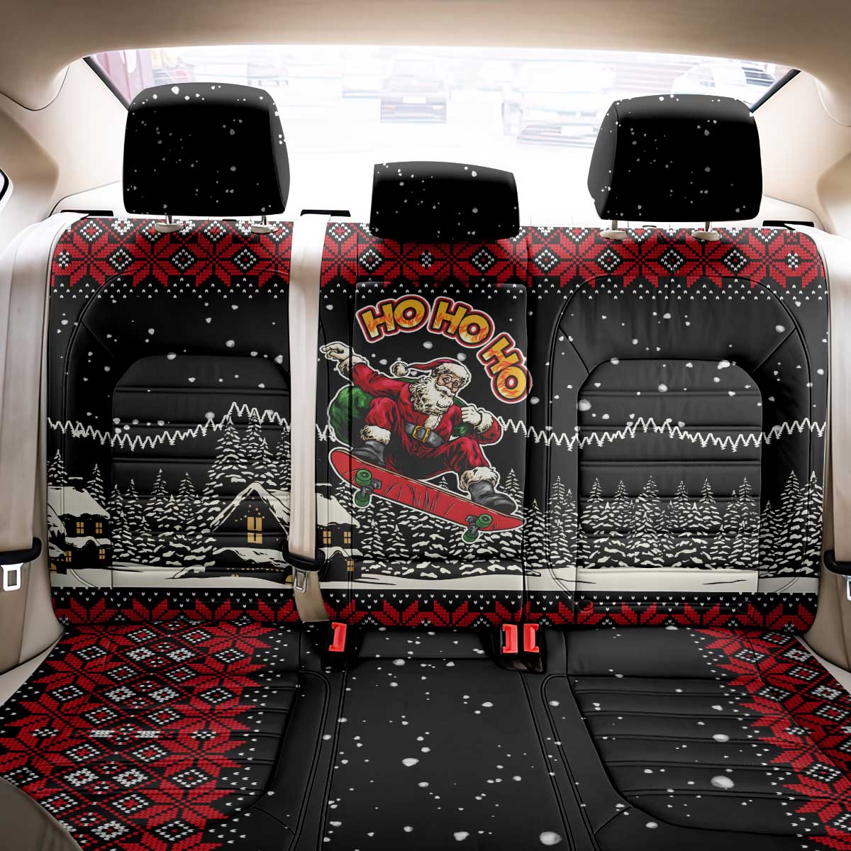Skater Santa Claus Ho Ho Ho Christmas Back Car Seat Cover Xmas Holiday Patterns - Wonder Print Shop