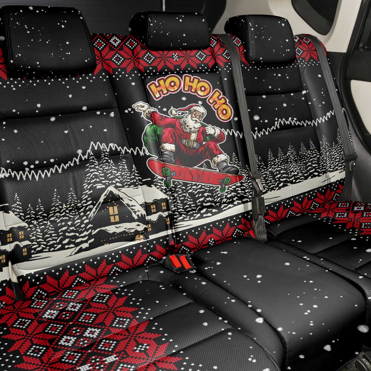 Skater Santa Claus Ho Ho Ho Christmas Back Car Seat Cover Xmas Holiday Patterns - Wonder Print Shop