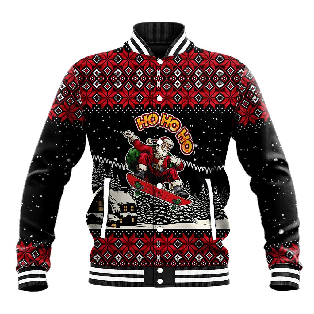 Skater Santa Claus Ho Ho Ho Christmas Baseball Jacket Xmas Holiday Patterns - Wonder Print Shop