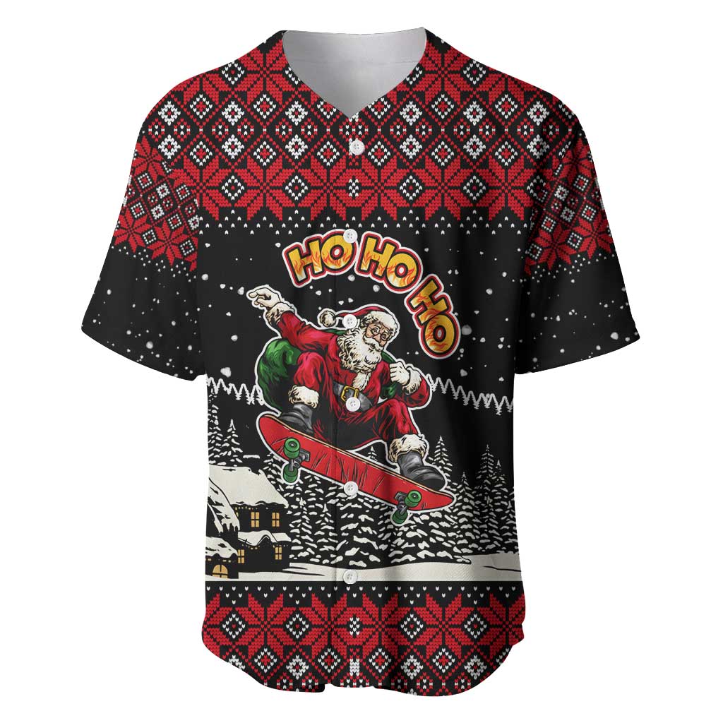 Skater Santa Claus Ho Ho Ho Christmas Baseball Jersey Xmas Holiday Patterns - Wonder Print Shop