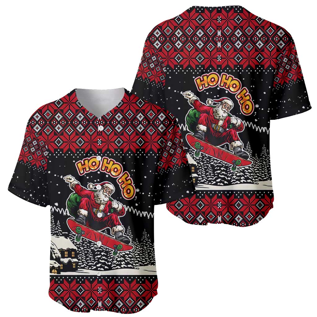 Skater Santa Claus Ho Ho Ho Christmas Baseball Jersey Xmas Holiday Patterns - Wonder Print Shop