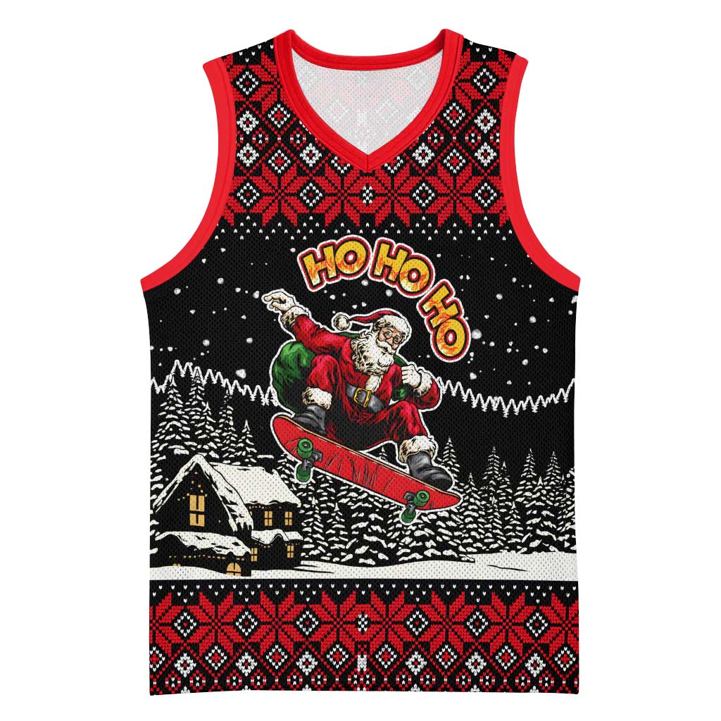 Skater Santa Claus Ho Ho Ho Christmas Basketball Jersey Xmas Holiday Patterns - Wonder Print Shop