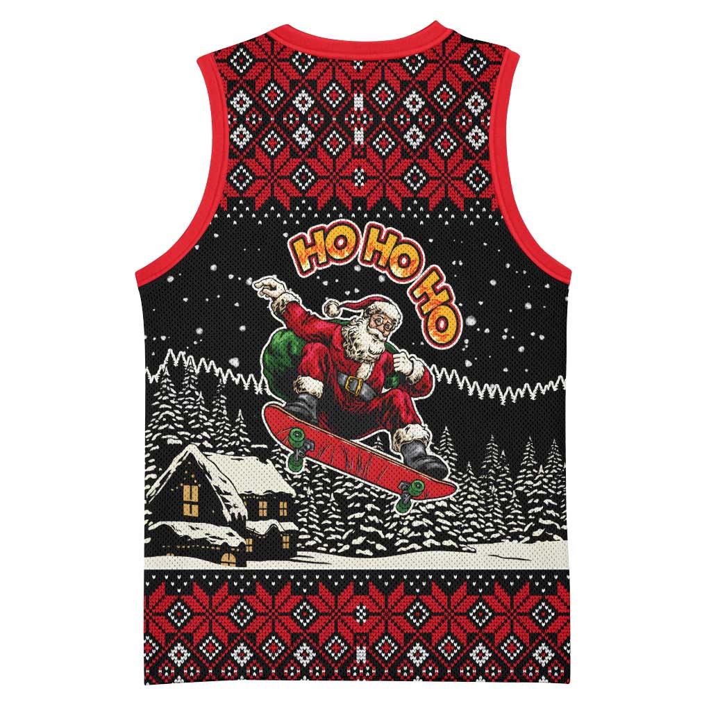 Skater Santa Claus Ho Ho Ho Christmas Basketball Jersey Xmas Holiday Patterns - Wonder Print Shop