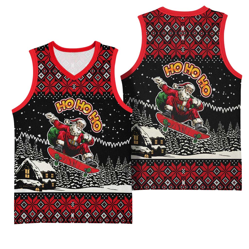 Skater Santa Claus Ho Ho Ho Christmas Basketball Jersey Xmas Holiday Patterns - Wonder Print Shop