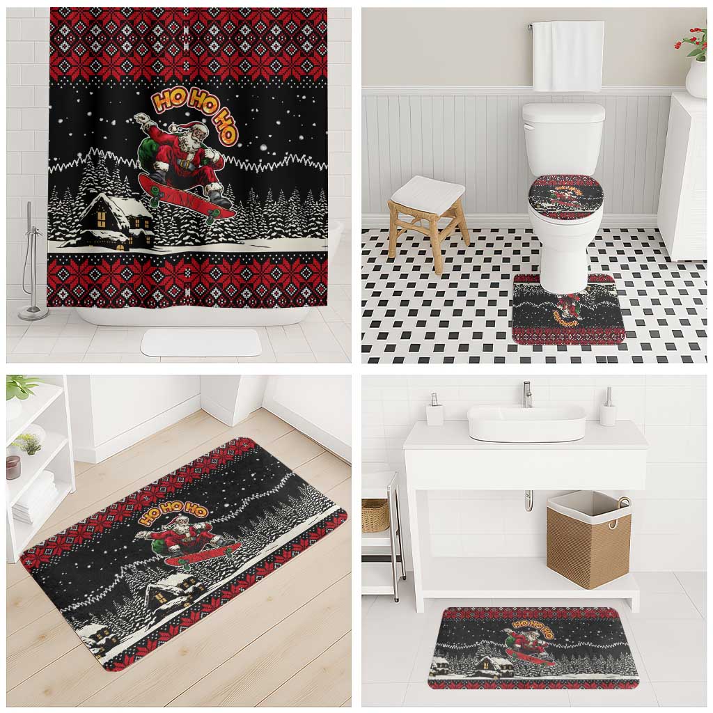 Skater Santa Claus Ho Ho Ho Christmas Bathroom Set Xmas Holiday Patterns - Wonder Print Shop