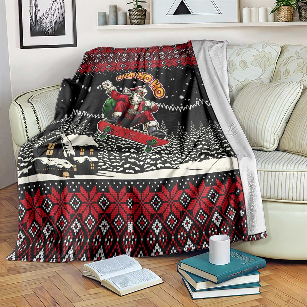 Skater Santa Claus Ho Ho Ho Christmas Blanket Xmas Holiday Patterns - Wonder Print Shop