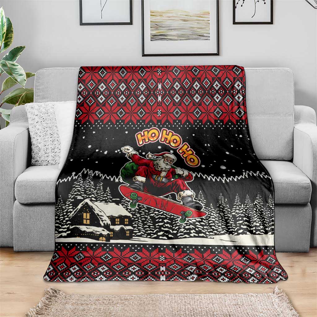 Skater Santa Claus Ho Ho Ho Christmas Blanket Xmas Holiday Patterns - Wonder Print Shop