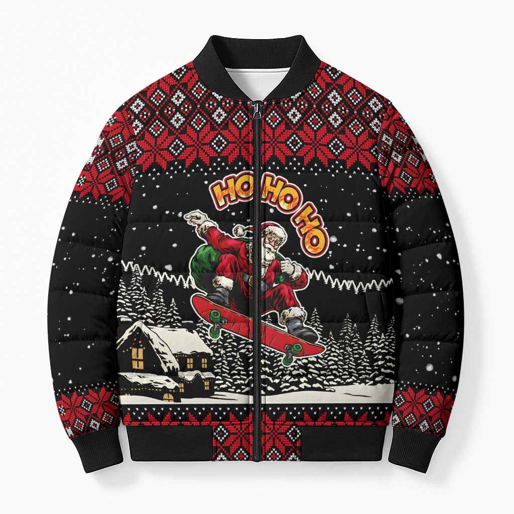 Skater Santa Claus Ho Ho Ho Christmas Bomber Puffer Jacket Xmas Holiday Patterns - Wonder Print Shop
