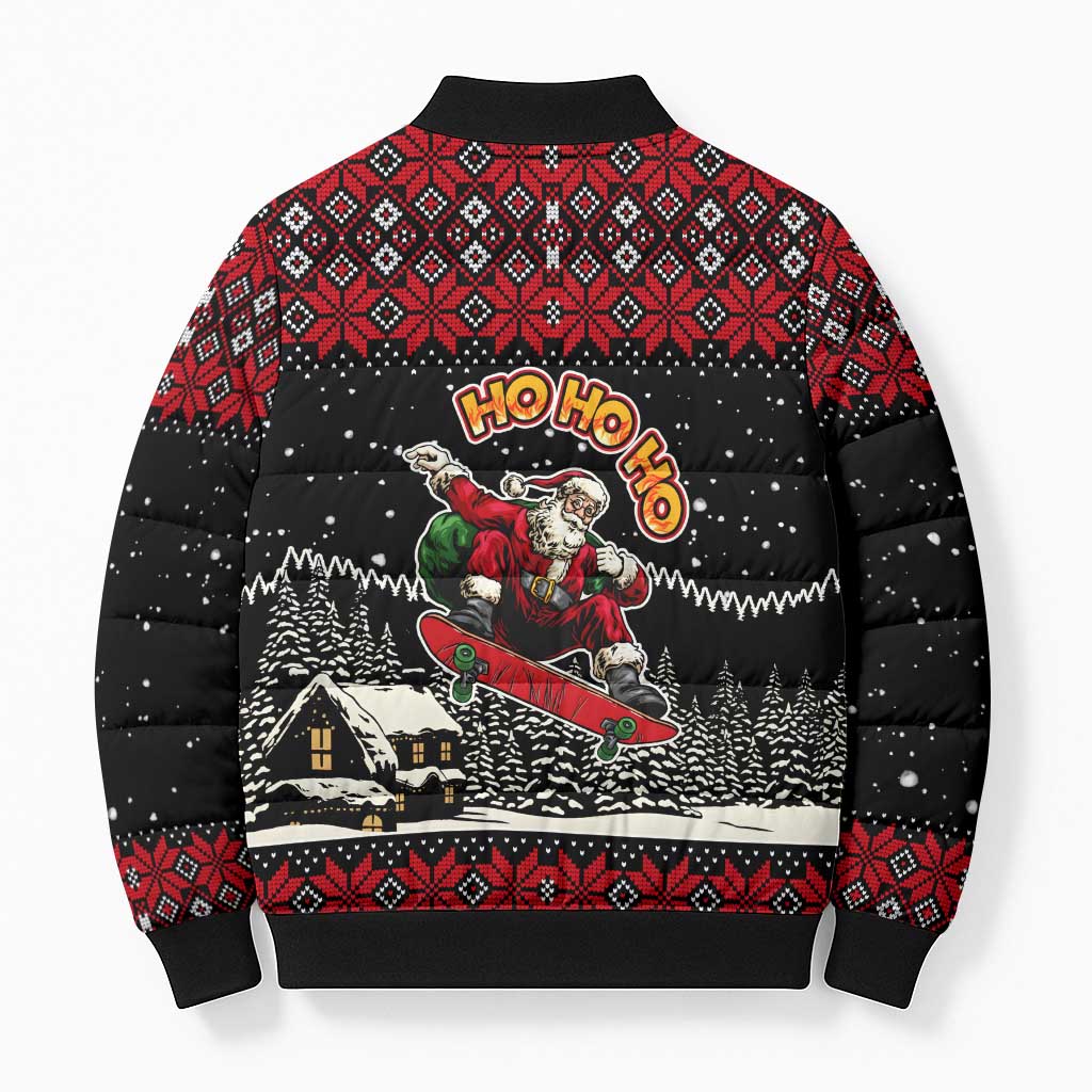 Skater Santa Claus Ho Ho Ho Christmas Bomber Puffer Jacket Xmas Holiday Patterns - Wonder Print Shop