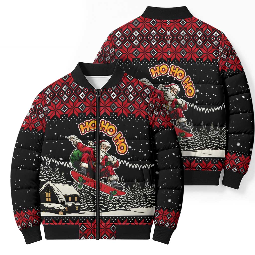 Skater Santa Claus Ho Ho Ho Christmas Bomber Puffer Jacket Xmas Holiday Patterns - Wonder Print Shop