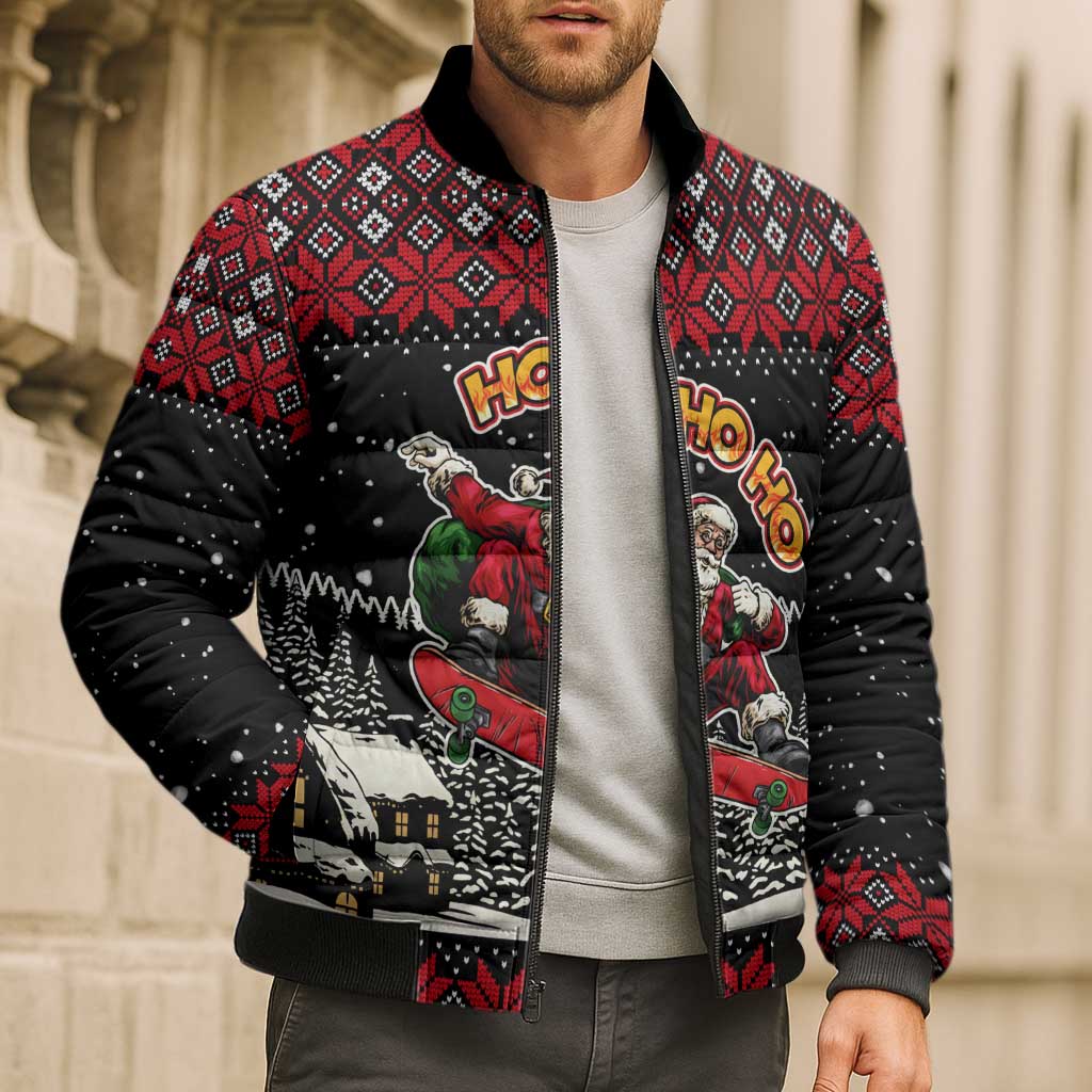 Skater Santa Claus Ho Ho Ho Christmas Bomber Puffer Jacket Xmas Holiday Patterns - Wonder Print Shop