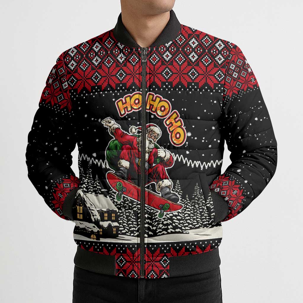 Skater Santa Claus Ho Ho Ho Christmas Bomber Puffer Jacket Xmas Holiday Patterns - Wonder Print Shop