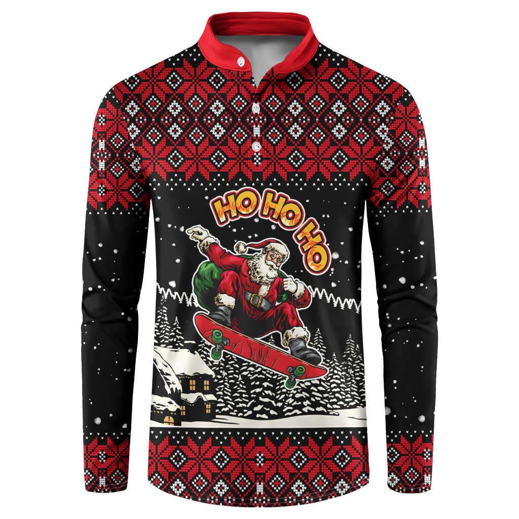 Skater Santa Claus Ho Ho Ho Christmas Button Sweatshirt Xmas Holiday Patterns - Wonder Print Shop