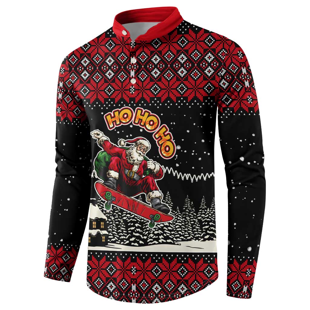 Skater Santa Claus Ho Ho Ho Christmas Button Sweatshirt Xmas Holiday Patterns - Wonder Print Shop