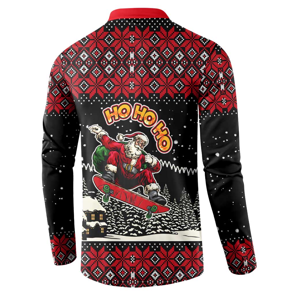 Skater Santa Claus Ho Ho Ho Christmas Button Sweatshirt Xmas Holiday Patterns - Wonder Print Shop