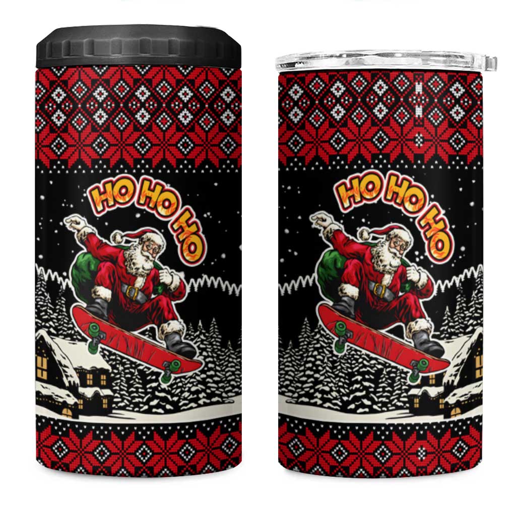 Skater Santa Claus Ho Ho Ho Christmas 4 in 1 Can Cooler Tumbler Xmas Holiday Patterns - Wonder Print Shop