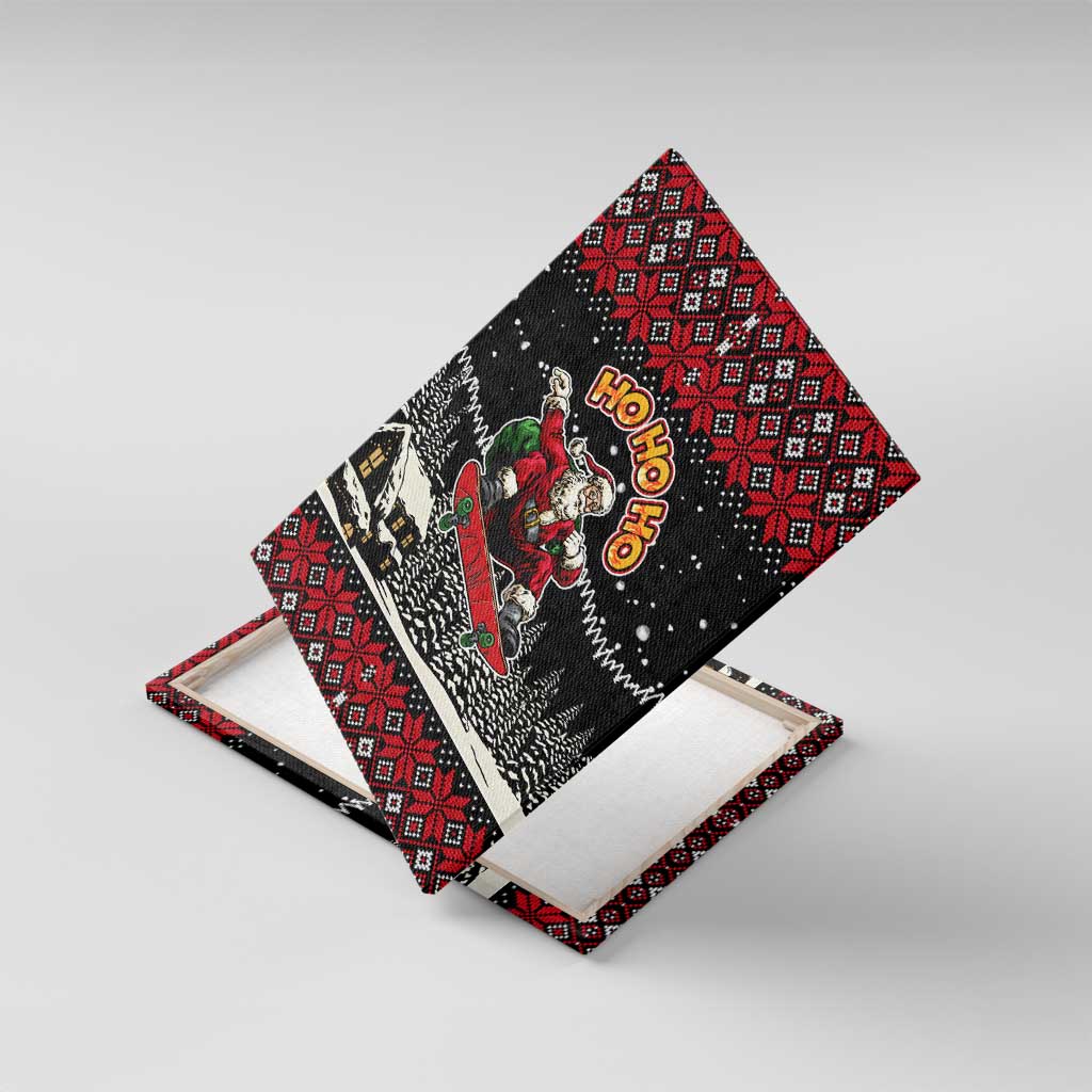 Skater Santa Claus Ho Ho Ho Christmas Canvas Wall Art Xmas Holiday Patterns - Wonder Print Shop