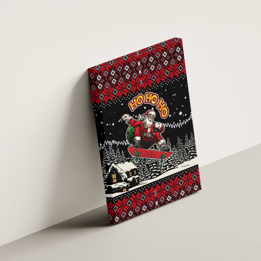 Skater Santa Claus Ho Ho Ho Christmas Canvas Wall Art Xmas Holiday Patterns - Wonder Print Shop