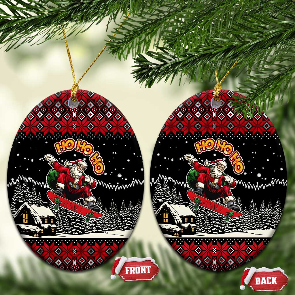 Skater Santa Claus Ho Ho Ho Christmas Ceramic Ornament Xmas Holiday Patterns - Wonder Print Shop