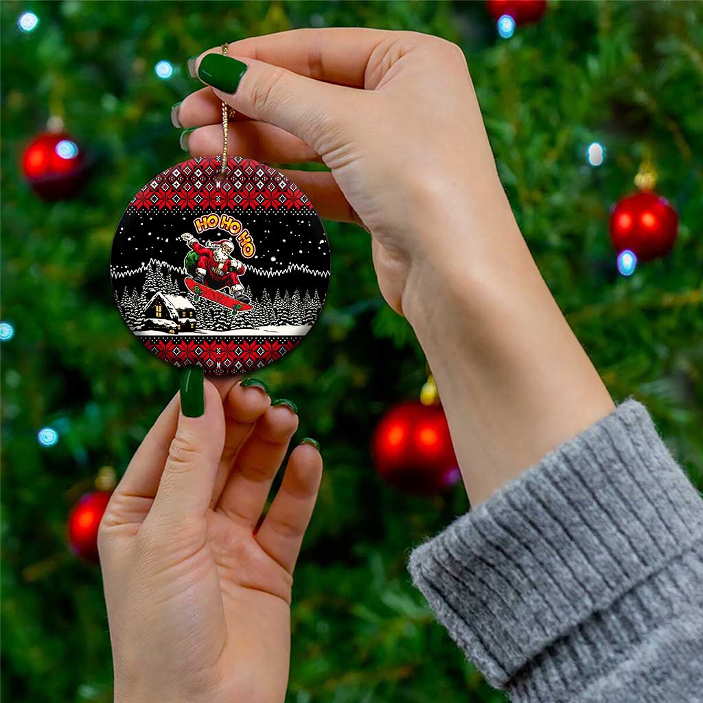 Skater Santa Claus Ho Ho Ho Christmas Ceramic Ornament Xmas Holiday Patterns - Wonder Print Shop