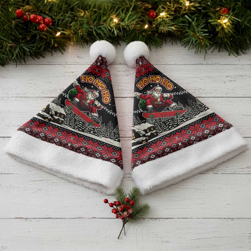 Skater Santa Claus Ho Ho Ho Christmas Santa Hat Xmas Holiday Patterns - Wonder Print Shop