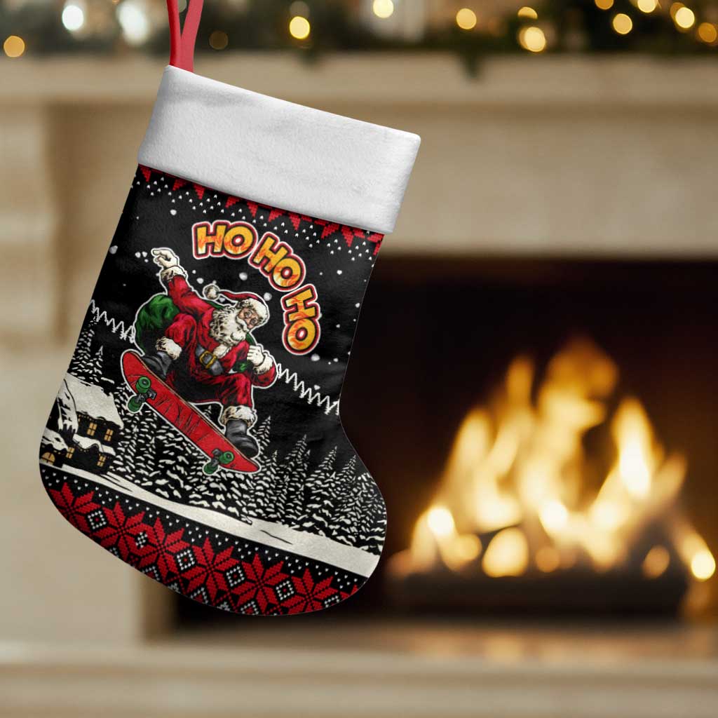 Skater Santa Claus Ho Ho Ho Christmas Stocking Xmas Holiday Patterns - Wonder Print Shop
