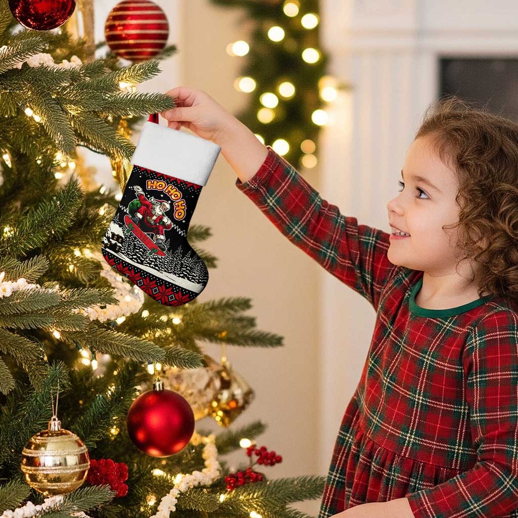 Skater Santa Claus Ho Ho Ho Christmas Stocking Xmas Holiday Patterns - Wonder Print Shop
