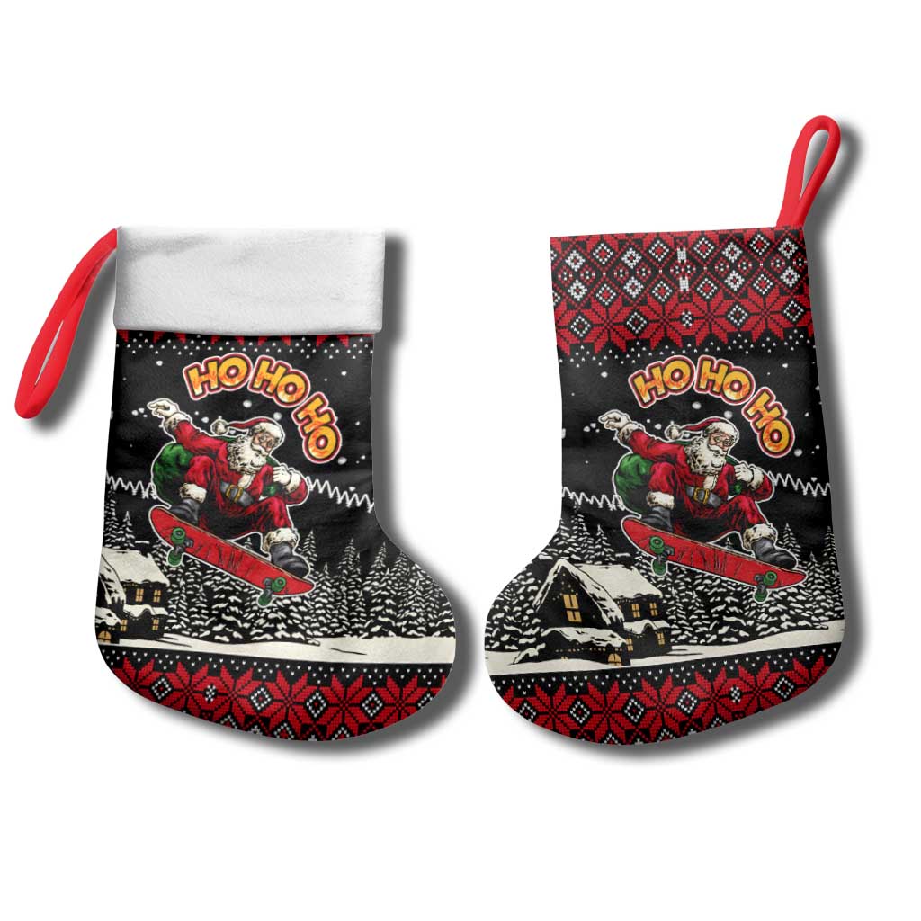 Skater Santa Claus Ho Ho Ho Christmas Stocking Xmas Holiday Patterns - Wonder Print Shop