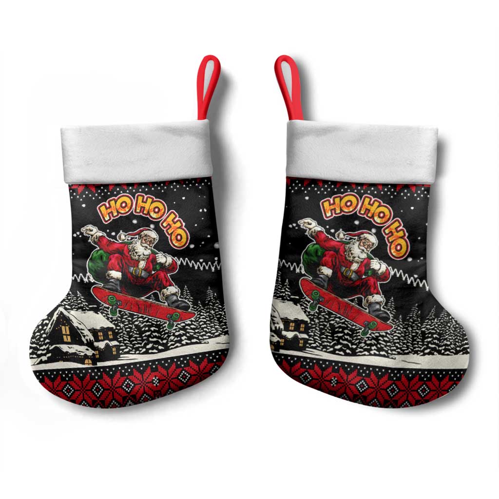 Skater Santa Claus Ho Ho Ho Christmas Stocking Xmas Holiday Patterns - Wonder Print Shop