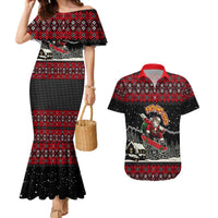 Skater Santa Claus Ho Ho Ho Christmas Couples Matching Mermaid Dress and Hawaiian Shirt Xmas Holiday Patterns - Wonder Print Shop