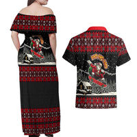 Skater Santa Claus Ho Ho Ho Christmas Couples Matching Off Shoulder Maxi Dress and Hawaiian Shirt Xmas Holiday Patterns - Wonder Print Shop