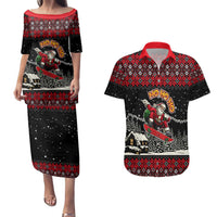 Skater Santa Claus Ho Ho Ho Christmas Couples Matching Puletasi and Hawaiian Shirt Xmas Holiday Patterns - Wonder Print Shop