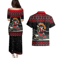 Skater Santa Claus Ho Ho Ho Christmas Couples Matching Puletasi and Hawaiian Shirt Xmas Holiday Patterns - Wonder Print Shop