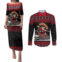 Skater Santa Claus Ho Ho Ho Christmas Couples Matching Puletasi and Long Sleeve Button Shirt Xmas Holiday Patterns - Wonder Print Shop
