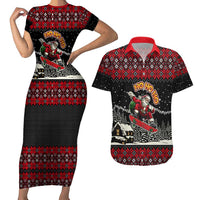 Skater Santa Claus Ho Ho Ho Christmas Couples Matching Short Sleeve Bodycon Dress and Hawaiian Shirt Xmas Holiday Patterns - Wonder Print Shop