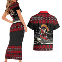 Skater Santa Claus Ho Ho Ho Christmas Couples Matching Short Sleeve Bodycon Dress and Hawaiian Shirt Xmas Holiday Patterns - Wonder Print Shop