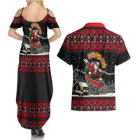 Skater Santa Claus Ho Ho Ho Christmas Couples Matching Summer Maxi Dress and Hawaiian Shirt Xmas Holiday Patterns - Wonder Print Shop