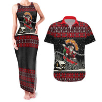 Skater Santa Claus Ho Ho Ho Christmas Couples Matching Tank Maxi Dress and Hawaiian Shirt Xmas Holiday Patterns - Wonder Print Shop