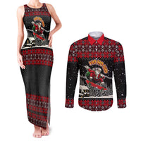 Skater Santa Claus Ho Ho Ho Christmas Couples Matching Tank Maxi Dress and Long Sleeve Button Shirt Xmas Holiday Patterns - Wonder Print Shop
