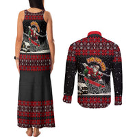 Skater Santa Claus Ho Ho Ho Christmas Couples Matching Tank Maxi Dress and Long Sleeve Button Shirt Xmas Holiday Patterns - Wonder Print Shop