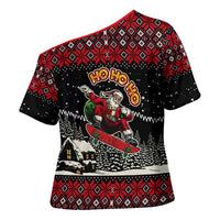 Skater Santa Claus Ho Ho Ho Christmas Cross Shoulder Shirt Xmas Holiday Patterns - Wonder Print Shop