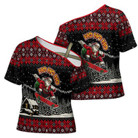 Skater Santa Claus Ho Ho Ho Christmas Cross Shoulder Shirt Xmas Holiday Patterns - Wonder Print Shop